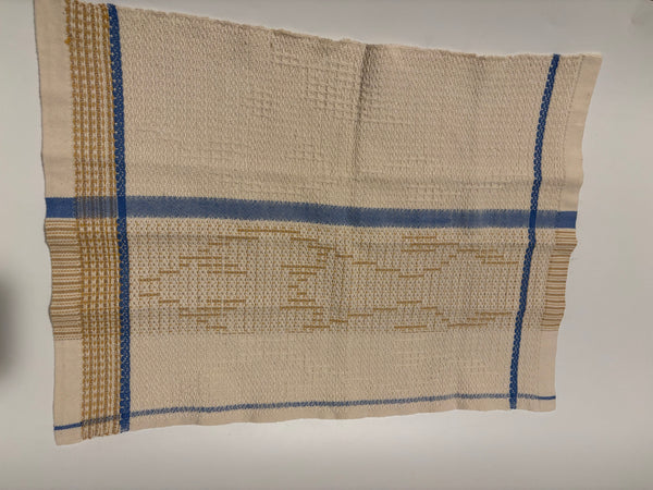 Tea Towel -Cotton /Linen natural and blue strip woven with natural dye linen on the drawloom
