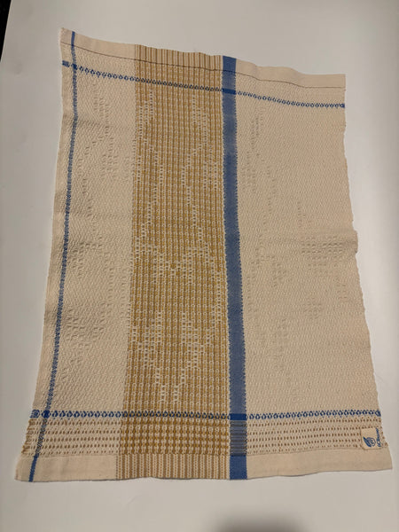 Tea Towel -Cotton /Linen natural and blue strip woven with natural dye linen on the drawloom