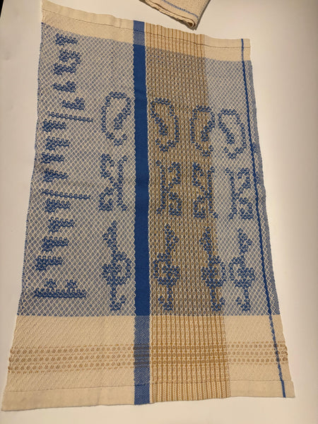 Tea Towel -Cotton /Linen natural and blue strip woven with natural dye linen on the drawloom