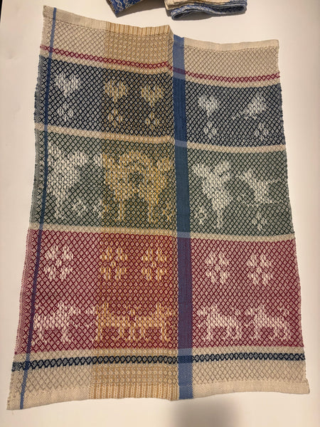 Tea Towel -Cotton /Linen natural and blue strip woven with natural dye linen on the drawloom