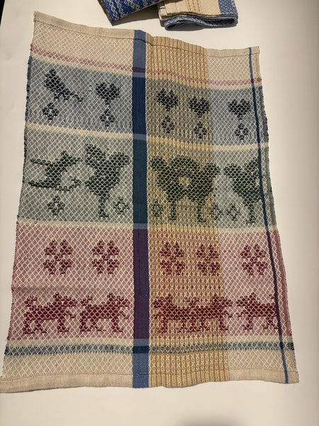 Tea Towel -Cotton /Linen natural and blue strip woven with natural dye linen on the drawloom