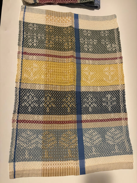 Tea Towel -Cotton /Linen natural and blue strip woven with natural dye linen on the drawloom