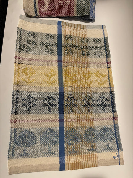 Tea Towel -Cotton /Linen natural and blue strip woven with natural dye linen on the drawloom