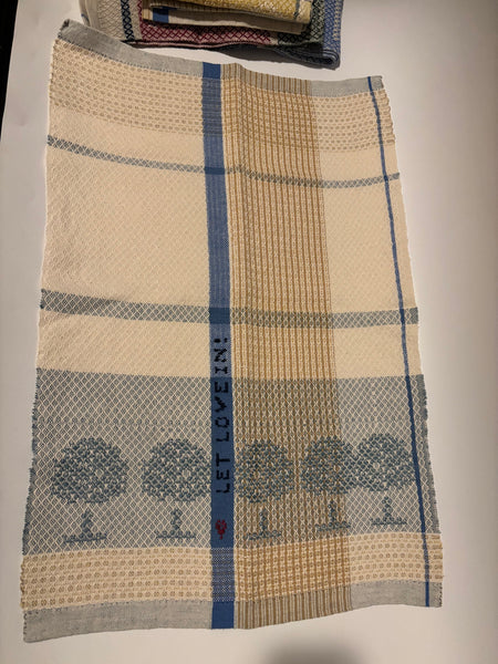 Tea Towel -Cotton /Linen natural and blue strip woven with natural dye linen on the drawloom