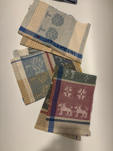 Tea Towel -Cotton /Linen natural and blue strip woven with natural dye linen on the drawloom