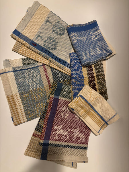 Tea Towel -Cotton /Linen natural and blue strip woven with natural dye linen on the drawloom