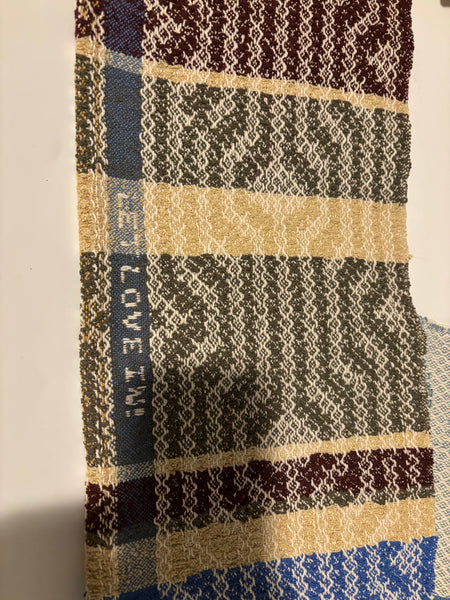 Tea Towel -Cotton /Linen natural and blue strip woven with natural dye linen on the drawloom