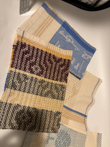 Tea Towel -Cotton /Linen natural and blue strip woven with natural dye linen on the drawloom
