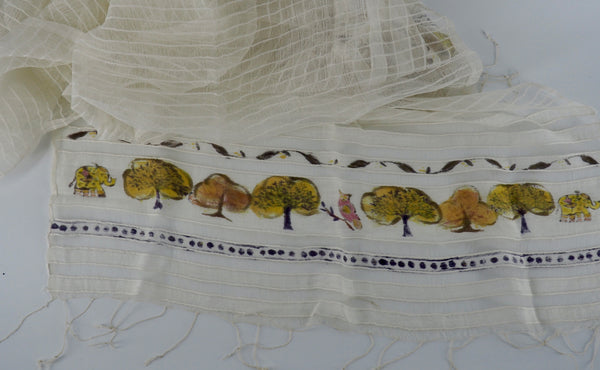 Scarf-Cotton and silk scarf painted and printed with natural dyes- more coming soon