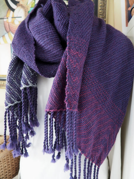 Shawl-Purple and Grey Scarf Series- super wash wool