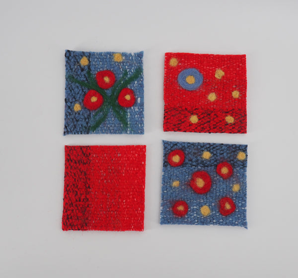 Coaster - bright flowers Hand Woven felt with Needle Felted   (Sold individually)