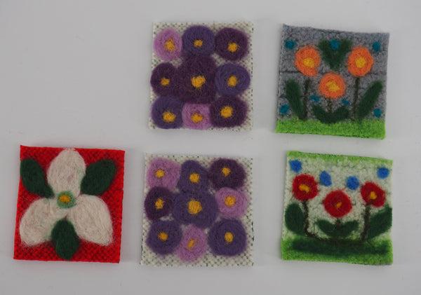 Coaster - bright flowers Hand Woven felt with Needle Felted   (Sold individually)