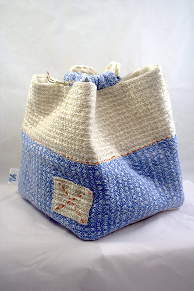 Blue and Cream Komebukuro Bag