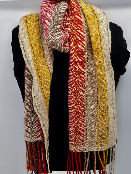 Scarf- Striped Wool and Alpaca blend Red Series