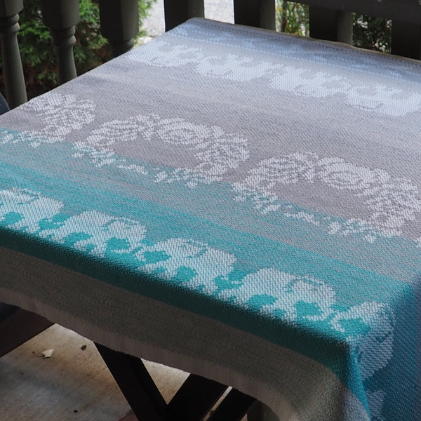 Table Runner- Elephant In The Roses #2 Turquoise and Grey
