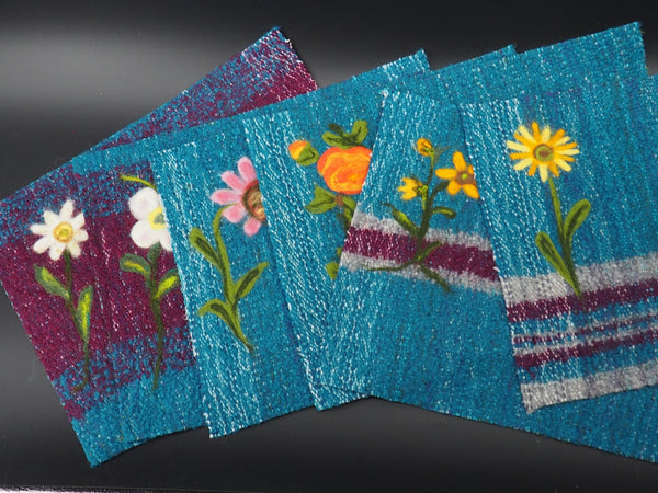Placemats - Felted Flowers on Blue